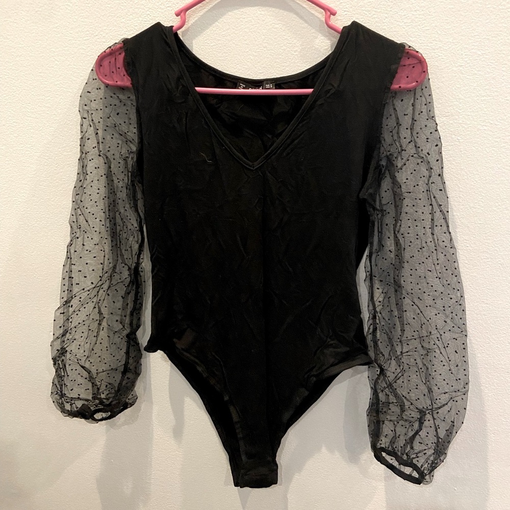 Black long sheer sleeve bodysuit